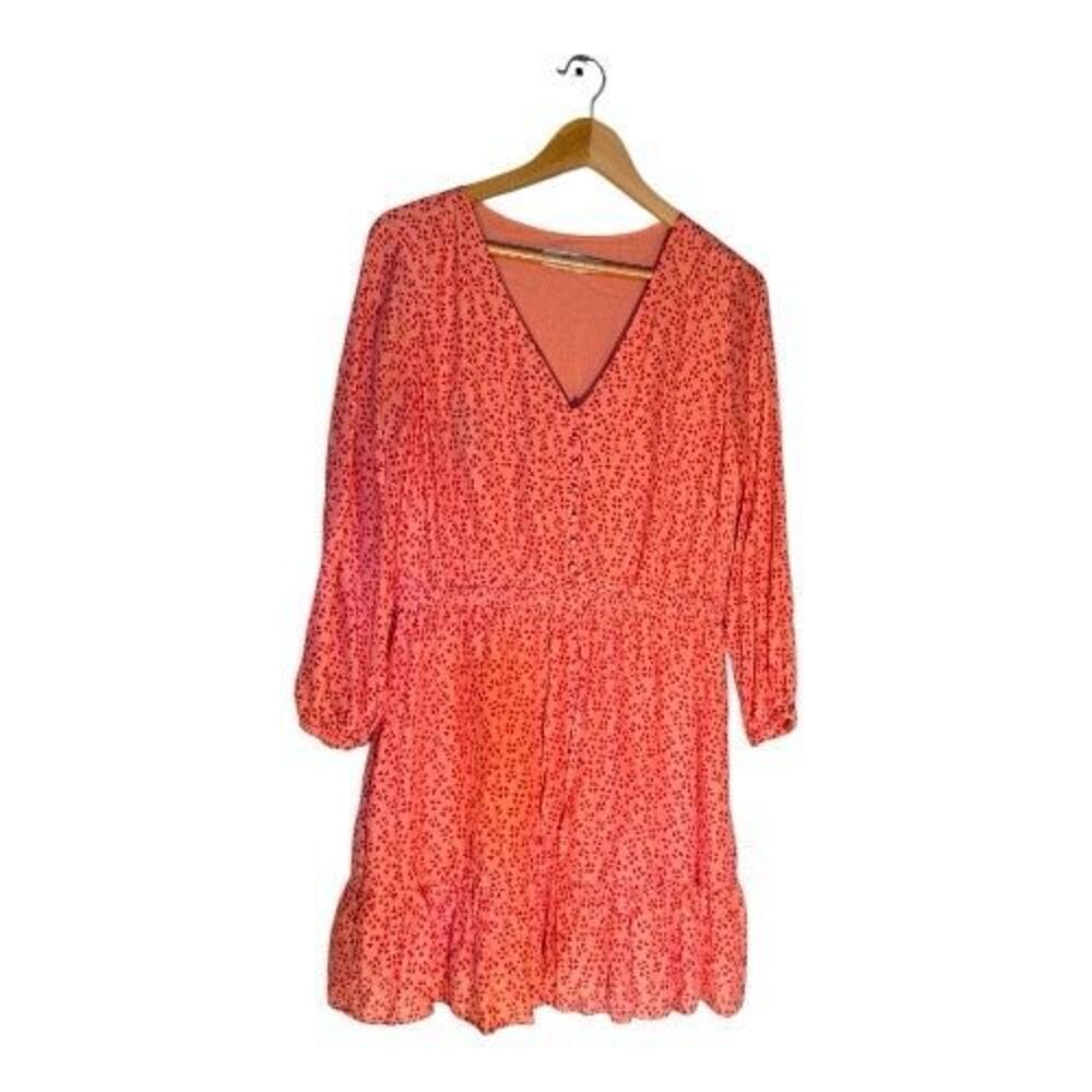 Vineyard Vines L Ruffled Peasant Dress Pink Red Heart Print Whimsical Valentine